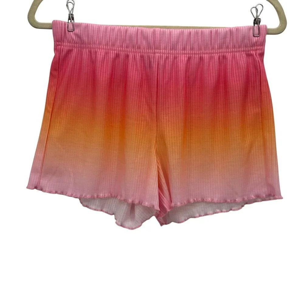 New Old Navy Girls XL 2 Piece Set Short Sleeve Top Shorts Pink Orange Dip Dye